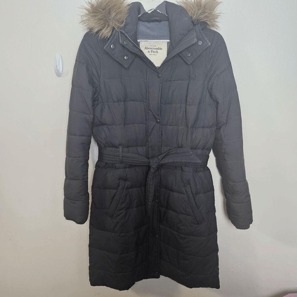 Abercrombie  Hooded Winter Parka Puffer Coat Faux Fur Hood Thigh Length Women's